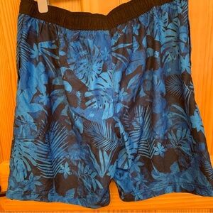 SPEEDO XXL Blue and Black Hawaiian Print Swim Shorts